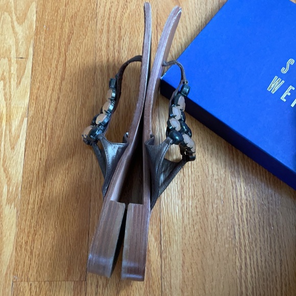 STUART WEITZMAN flat rhinestone jewels sandal brass leather thong slip on EUC - Picture 8 of 16